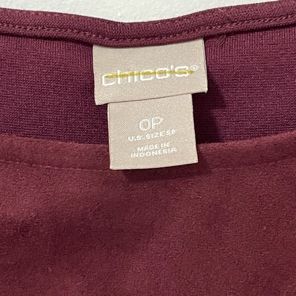 Chico's Burgundy Faux Suede Front Knit Long Sleeve Career Casual Tunic Top 0P - Picture 6 of 8
